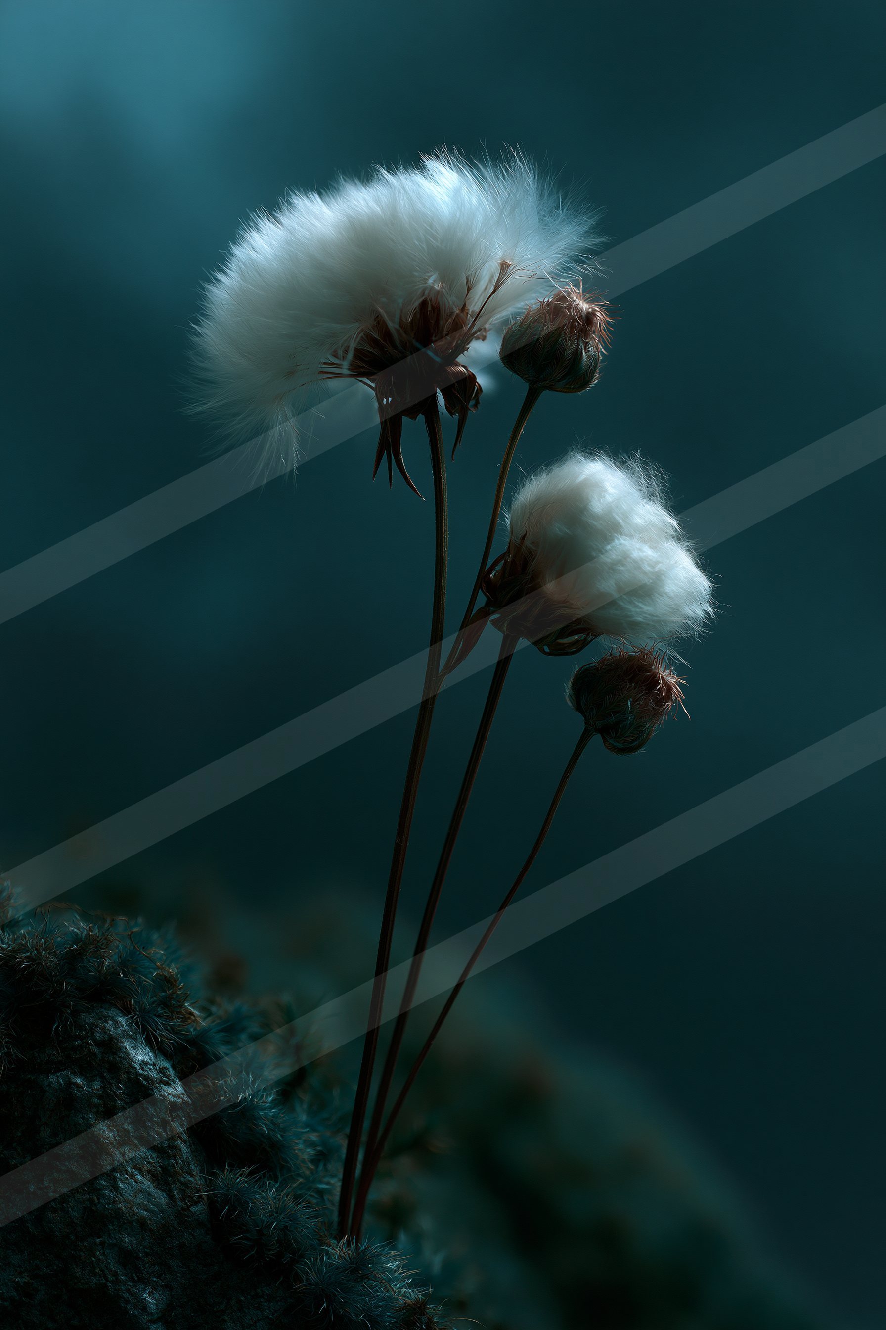 An ethereal macro nature scene of a flowers, dust.