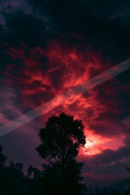 A moody sky scene of sunset, clouds.