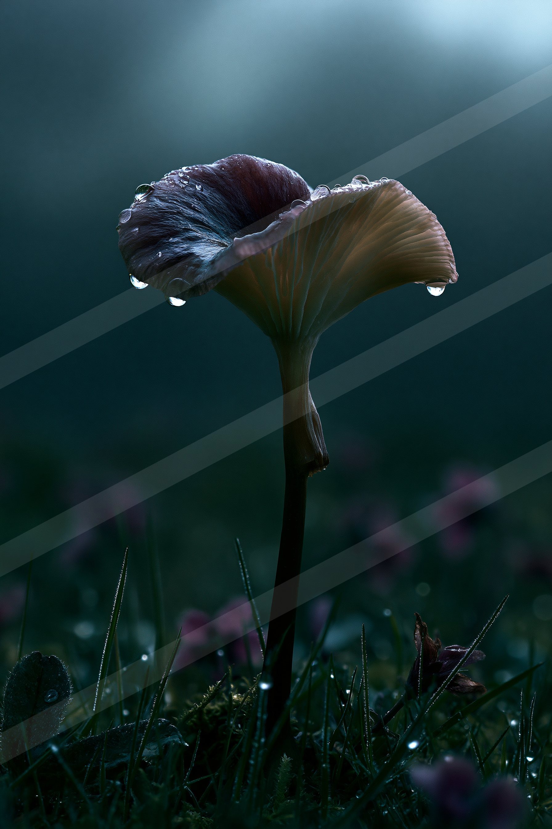 An ethereal macro nature scene of a mushroom.