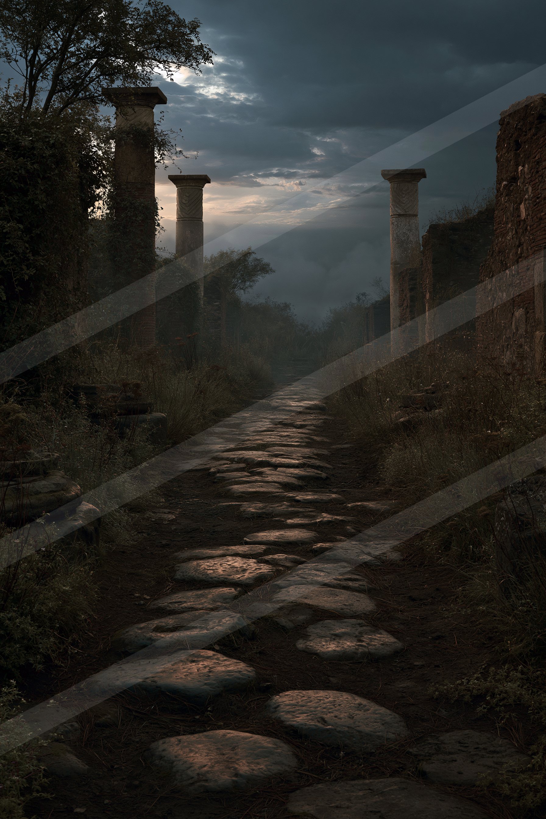 Misty crumbling walls.