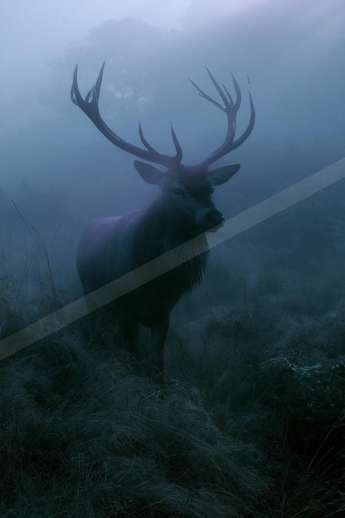 A moody wildlife photo of wildlife, fog.