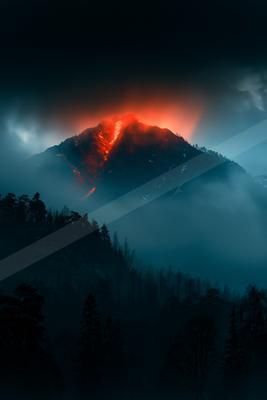 A moody landscape of mountains.