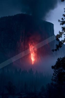 A black-toned moody photograph of volcano, cliff, alp.