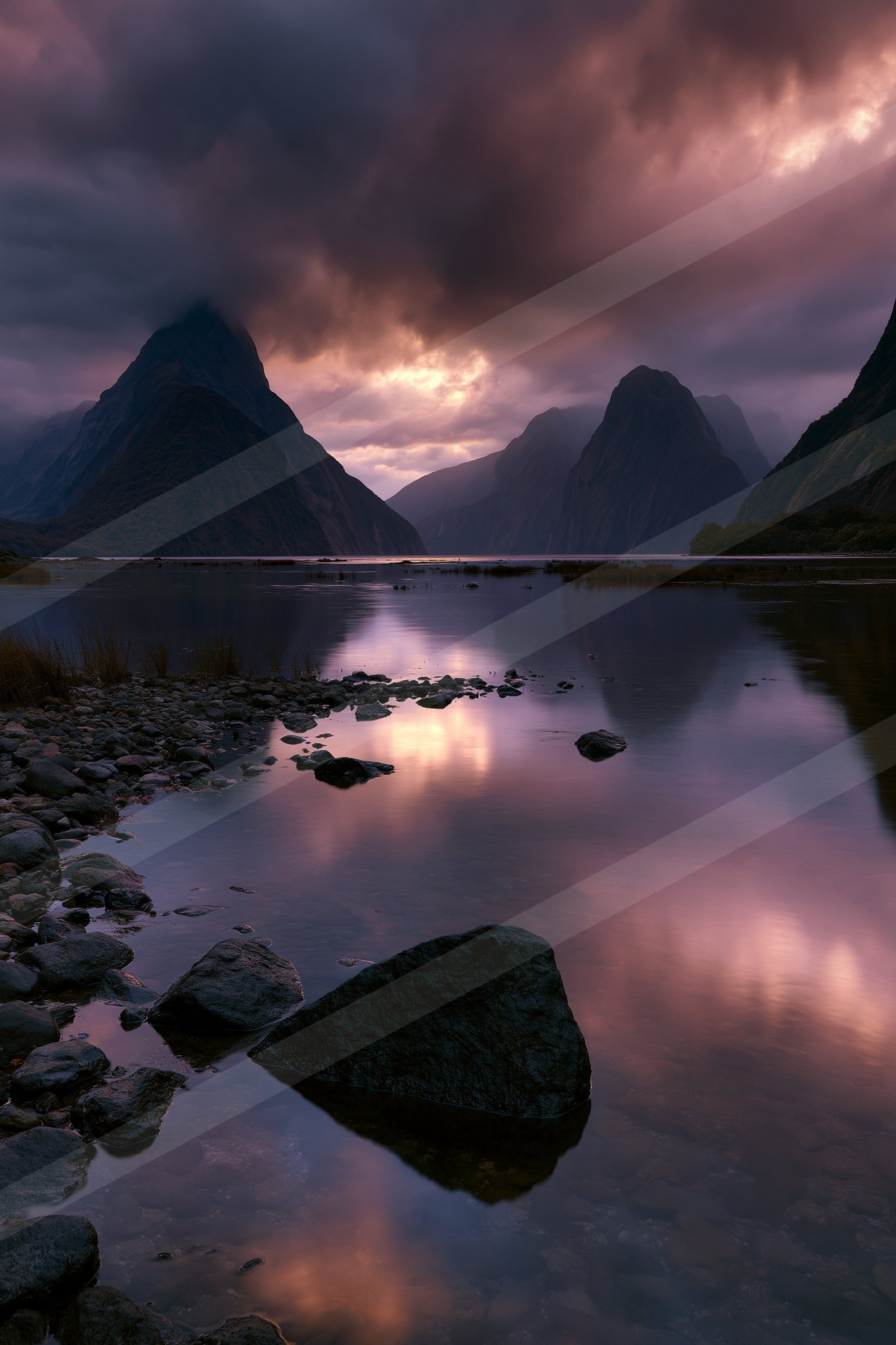 A moody panorama landscape of a mountains, reflection.