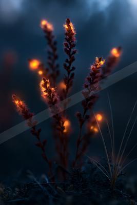 A night bokeh nature scene of flowers.