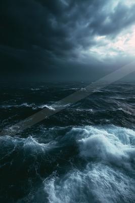 A dramatic water scene of ocean, storm.
