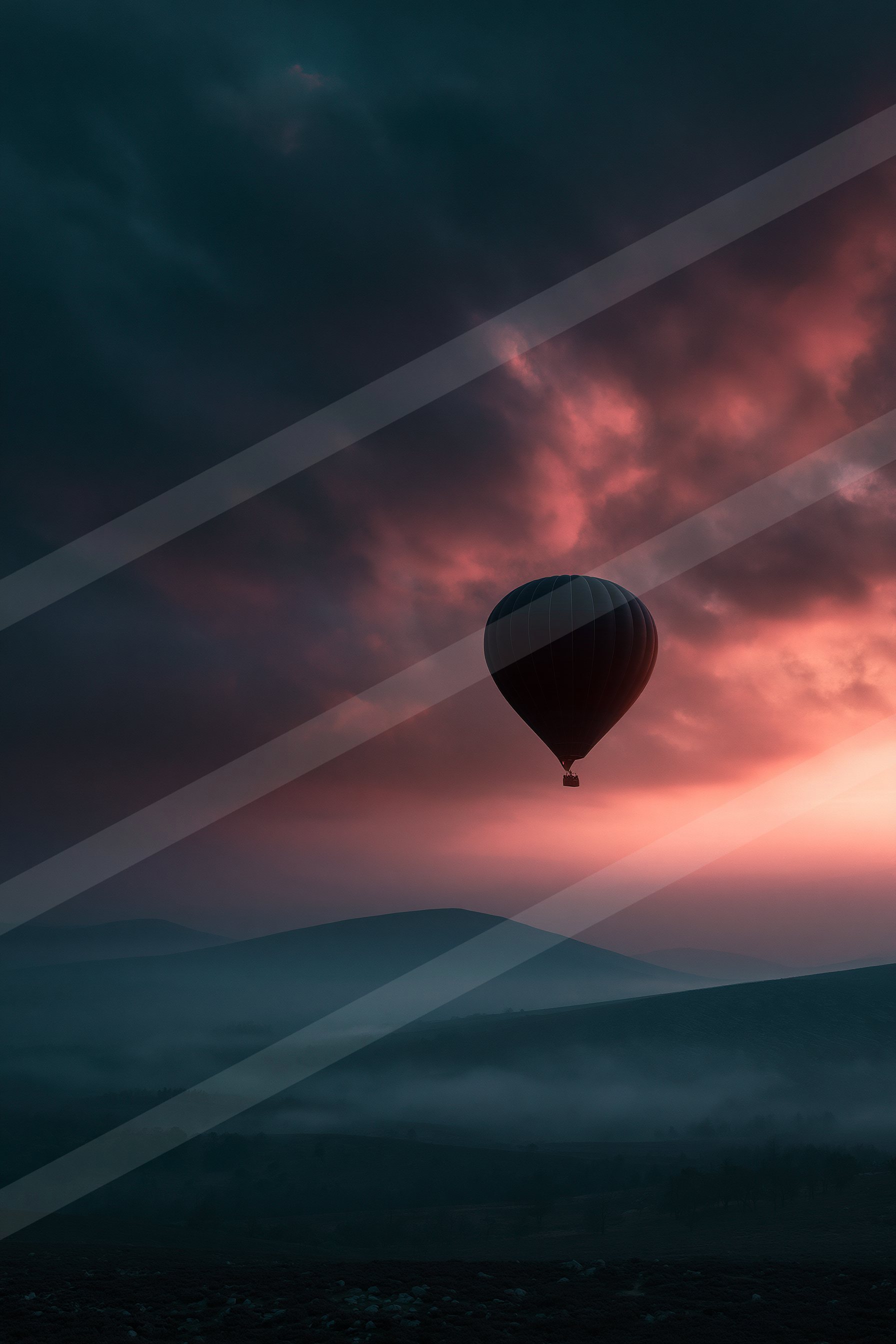 A dramatic negative space sky scene of a sunset, silhouette.