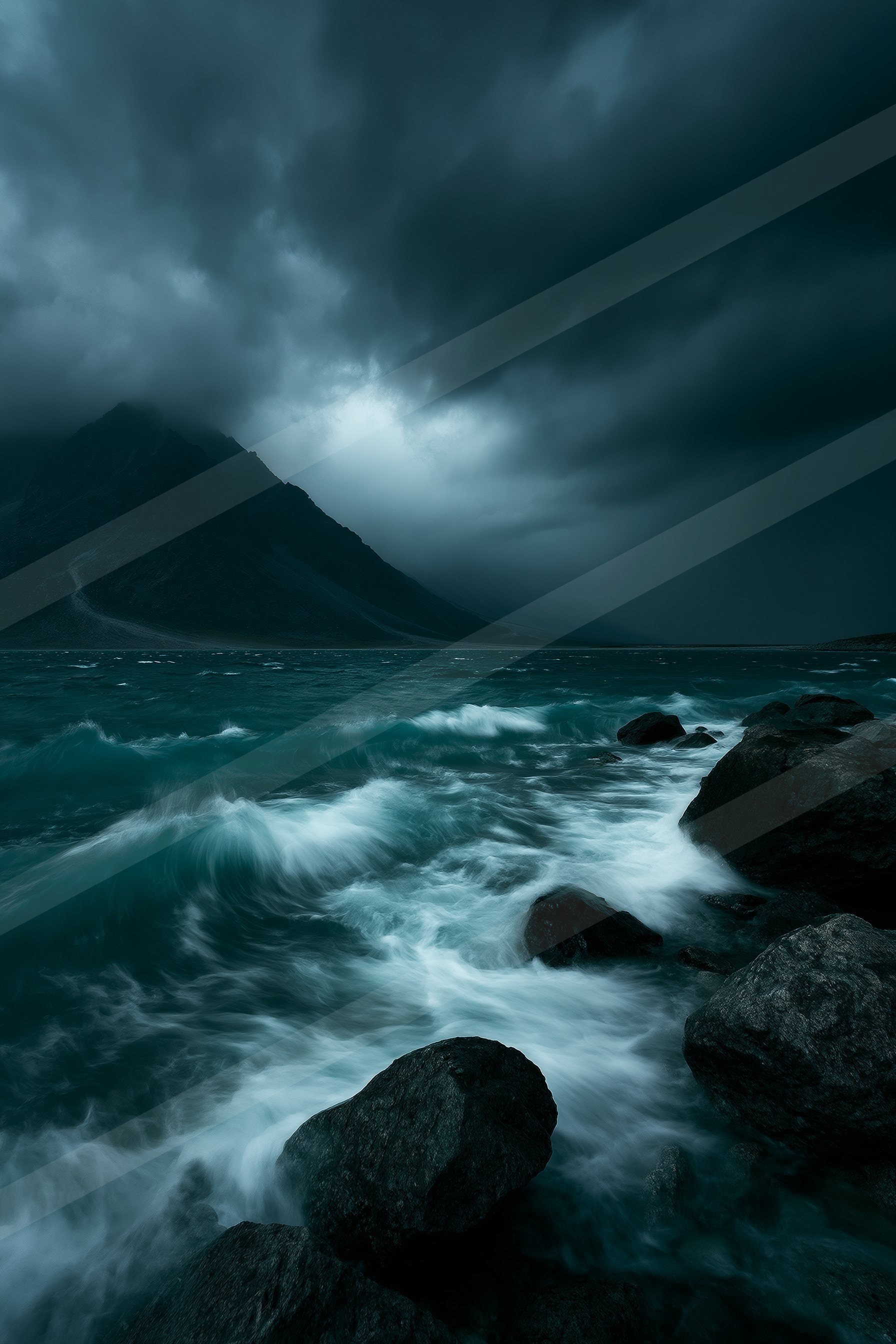 A moody long exposure water scene of an ocean, ripples.