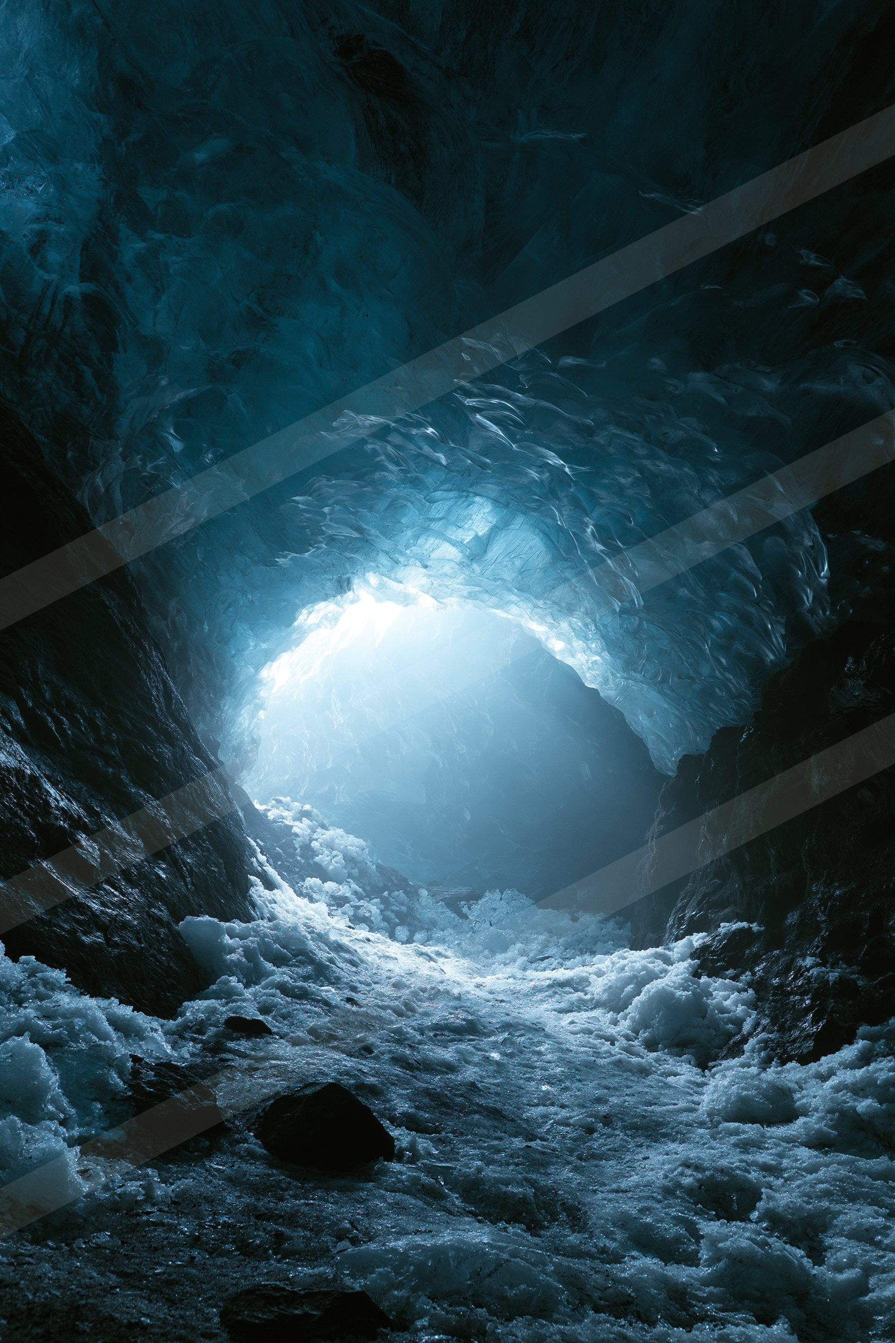 An ethereal landscape of a cave, ice.