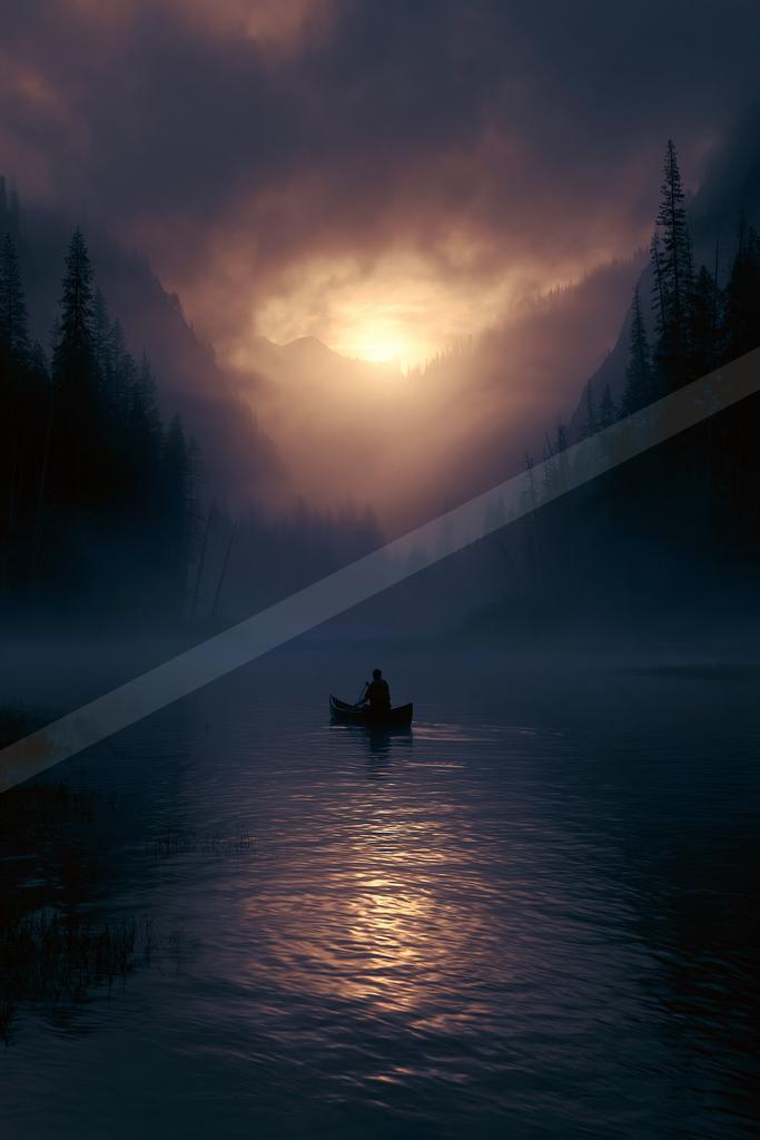 A black-toned moody photograph of canoe, paddle, boathouse.