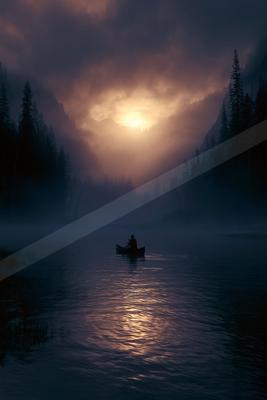 A black-toned moody photograph of canoe, paddle, boathouse.