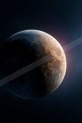 A night macro sky scene of moon, planet.