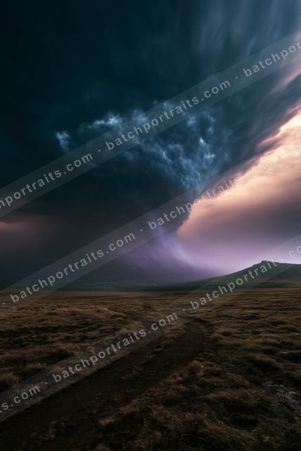 A dramatic panorama sky scene of a storm, dust.