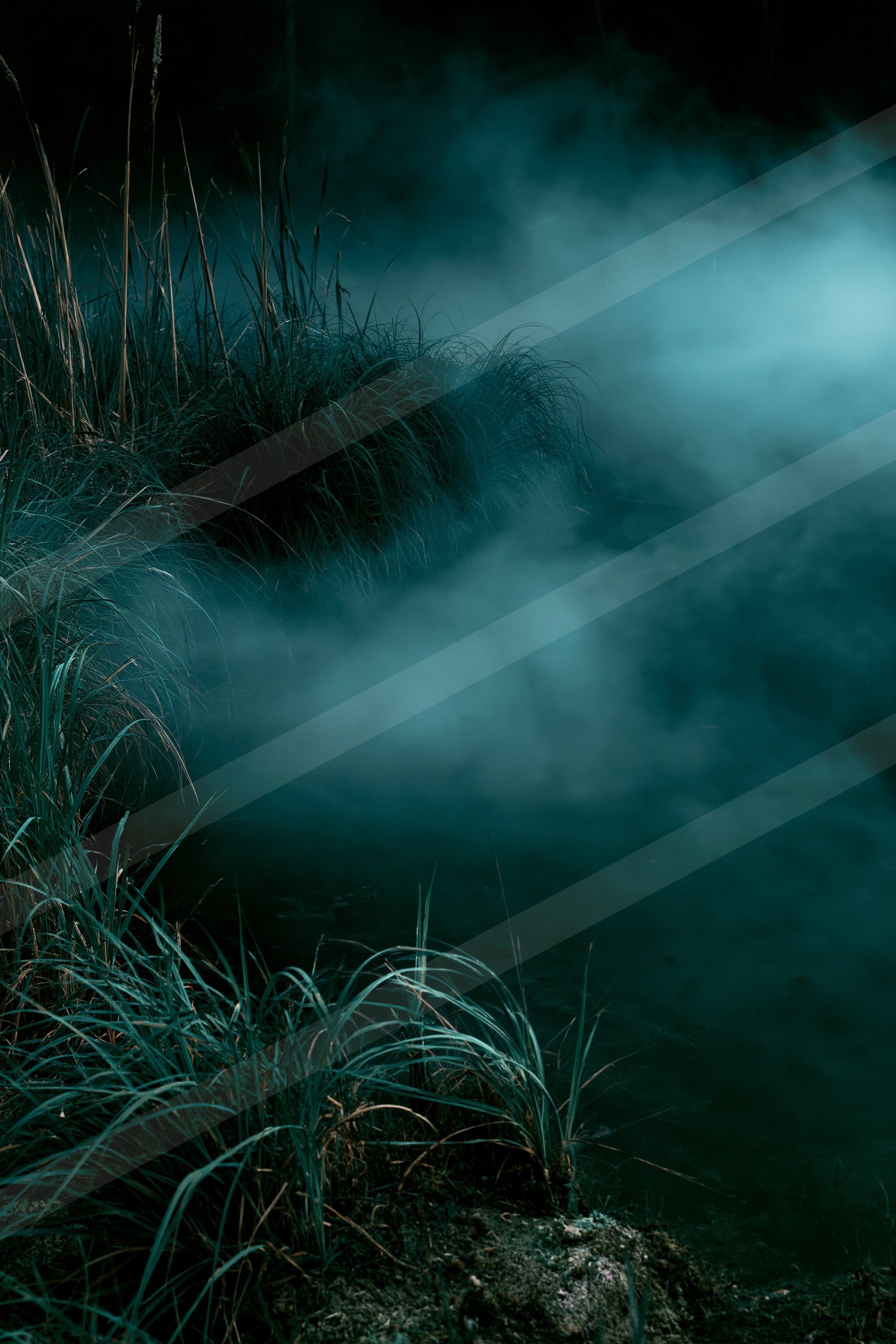 A mysterious long exposure water scene of an ocean, fog.