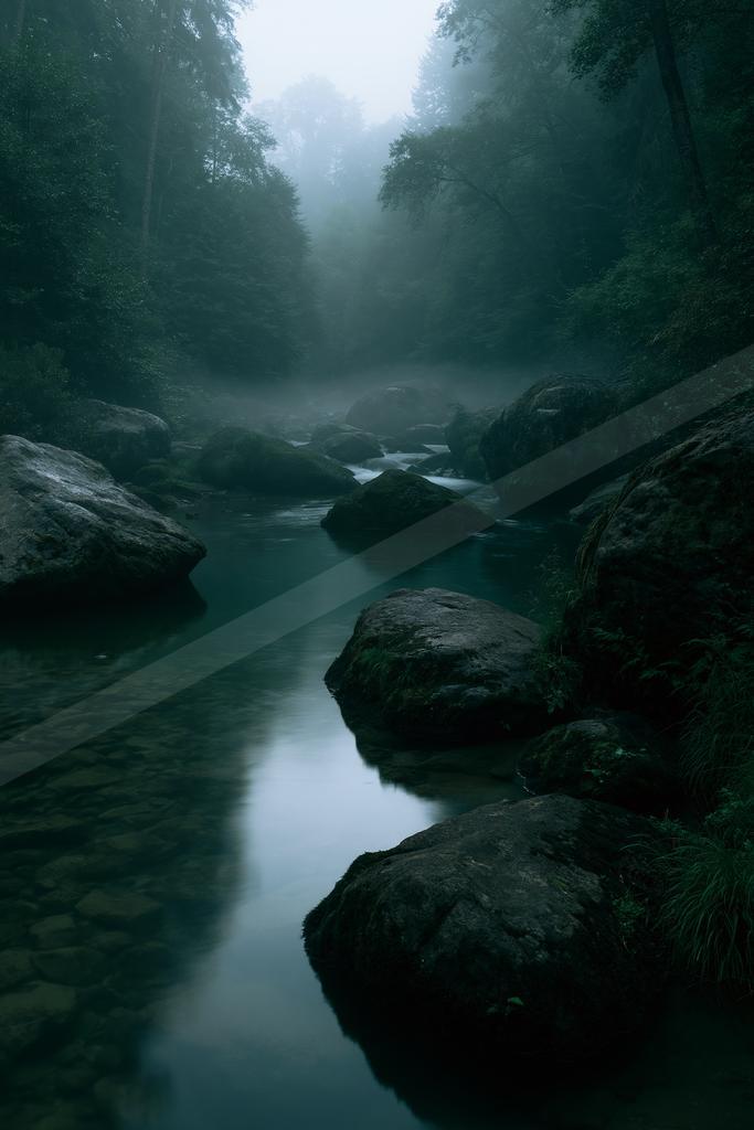 A serene water scene of river, waterfall.