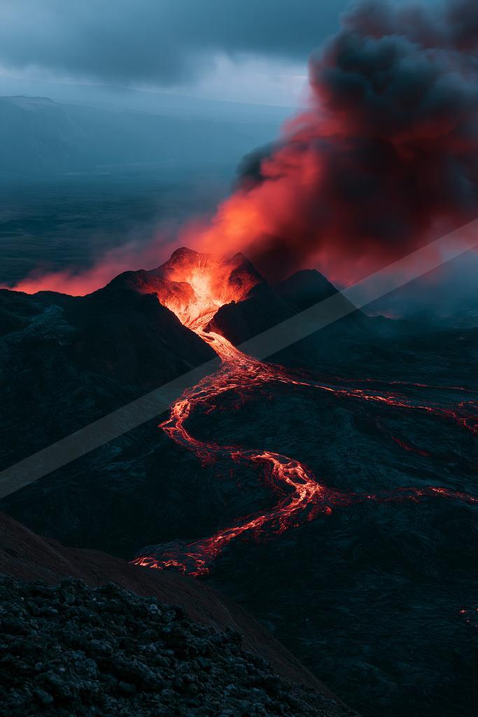 A moody landscape of mountains.