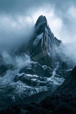 A dramatic landscape of mountains.
