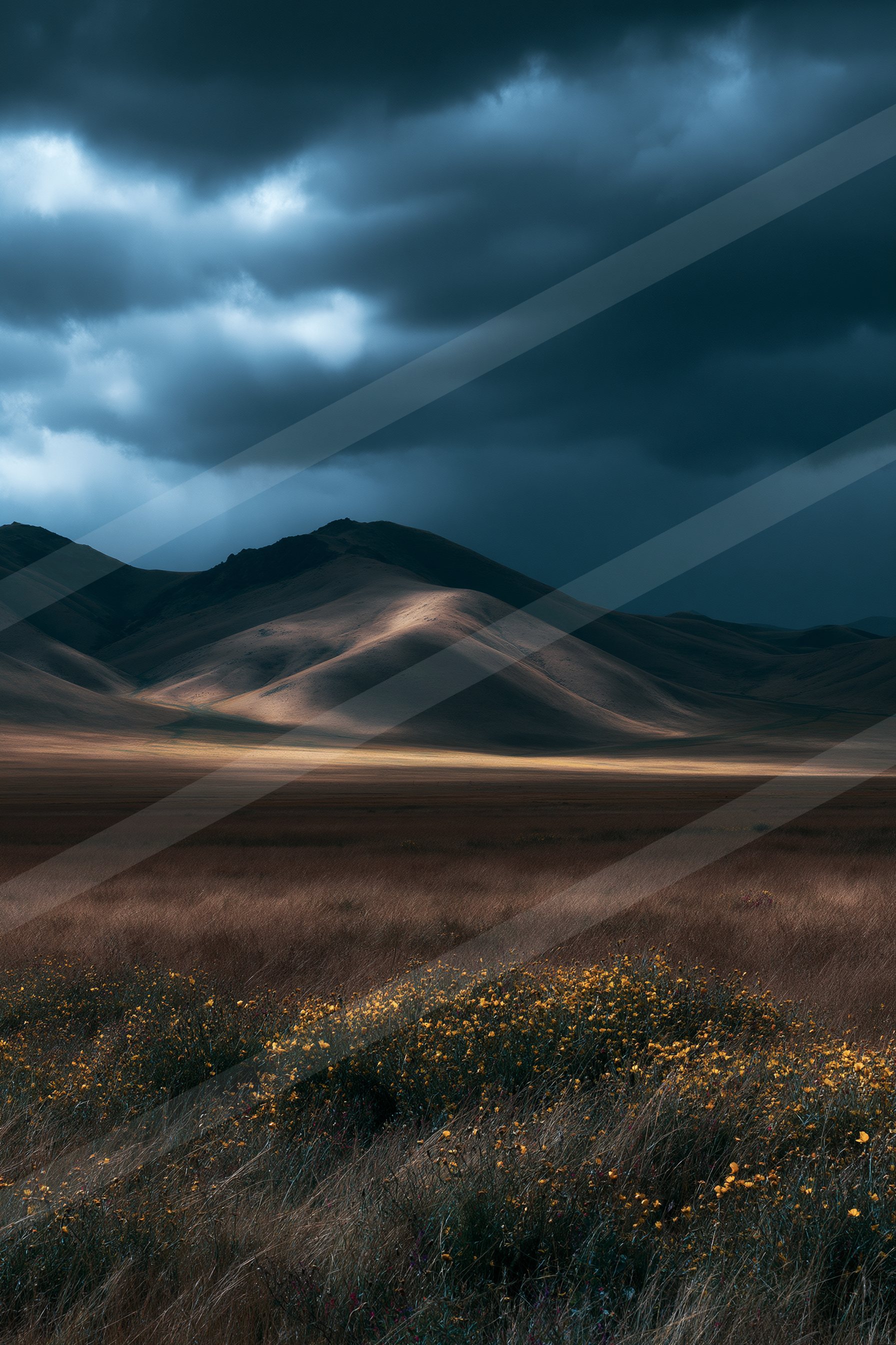 A night long exposure landscape of a rolling hills, dust.