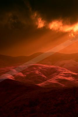 A moody landscape of desert, sunset, abstract texture.