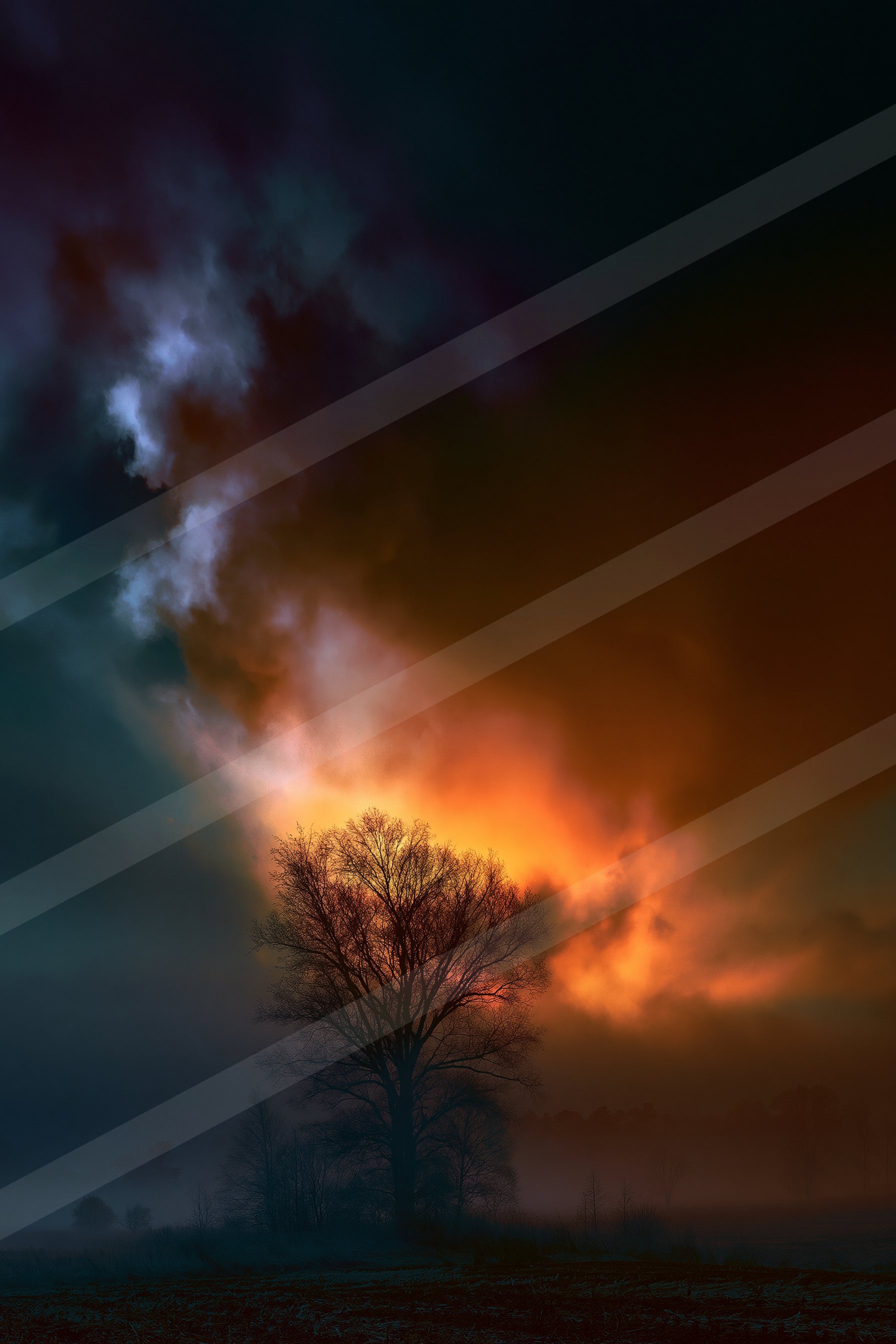 A dramatic high contrast sky scene of a sunrise, dust.