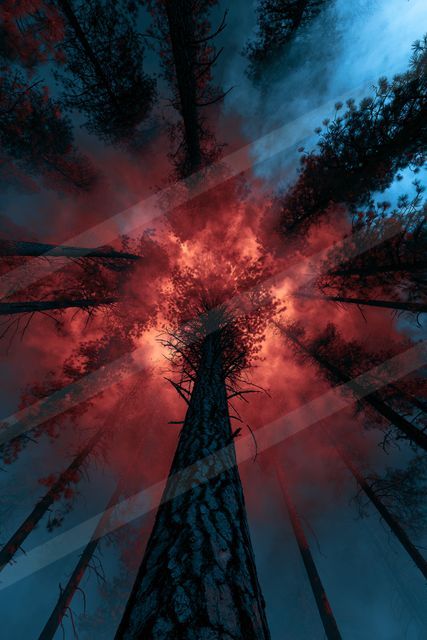 An ethereal high contrast nature scene of a forest, dust.