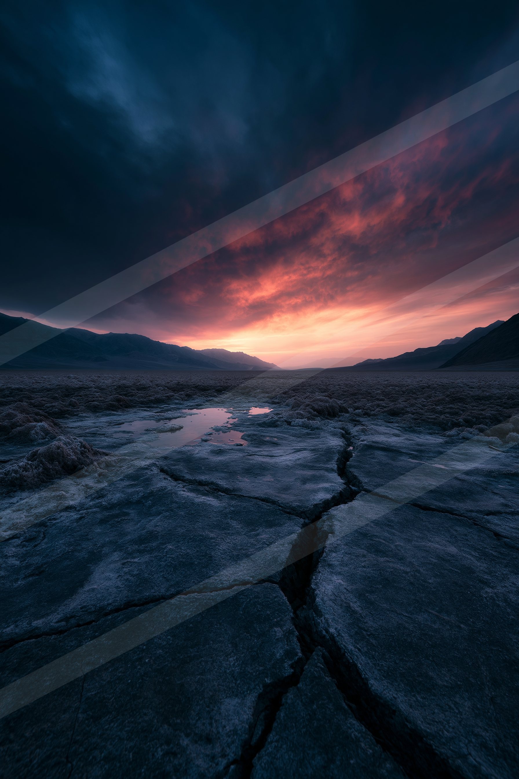 A dramatic panorama landscape of a desert, ice.