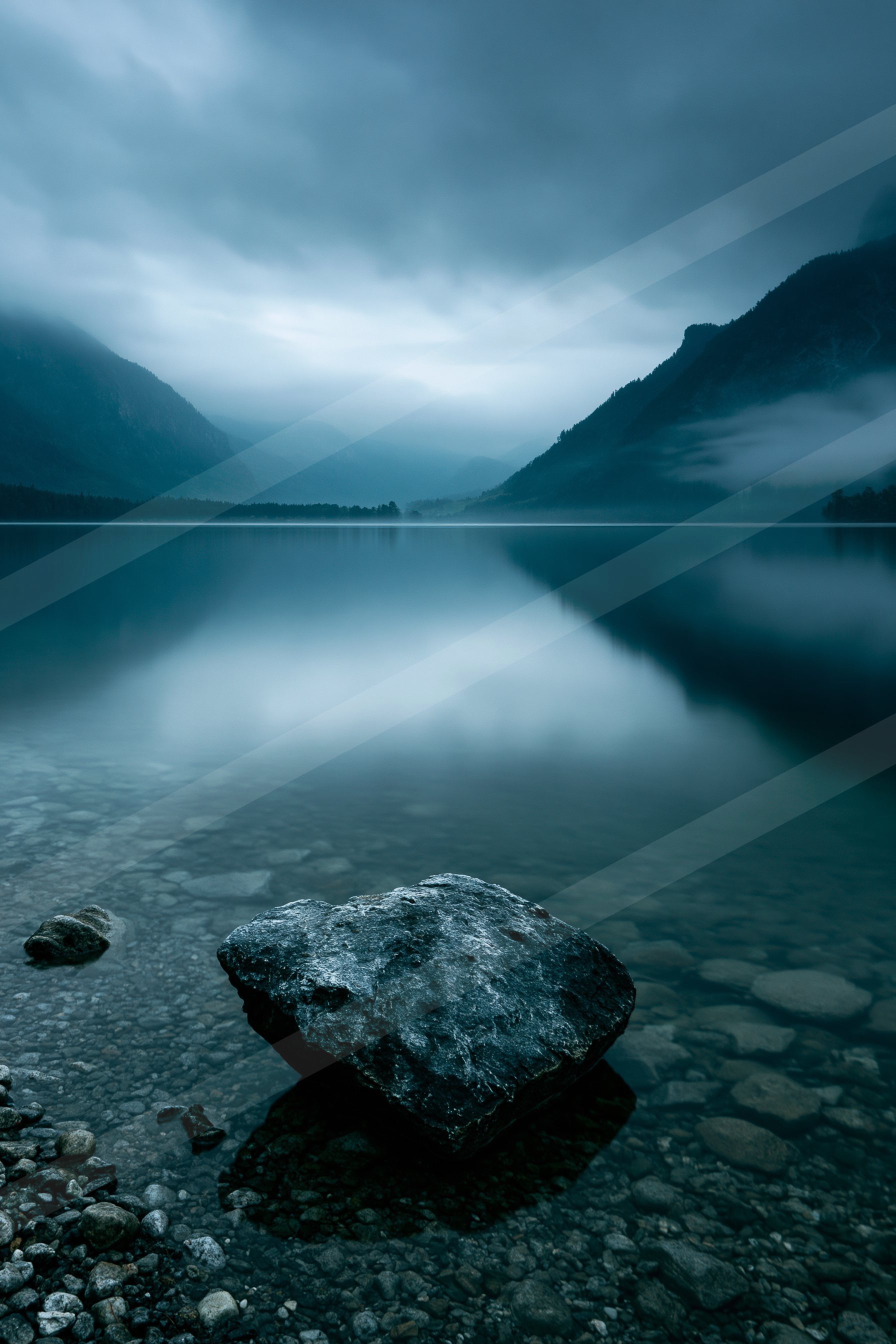 A mysterious long exposure water scene of a lake, reflection.