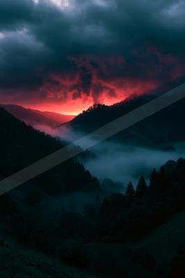 A dramatic sky scene of sunrise, sunset, valley.