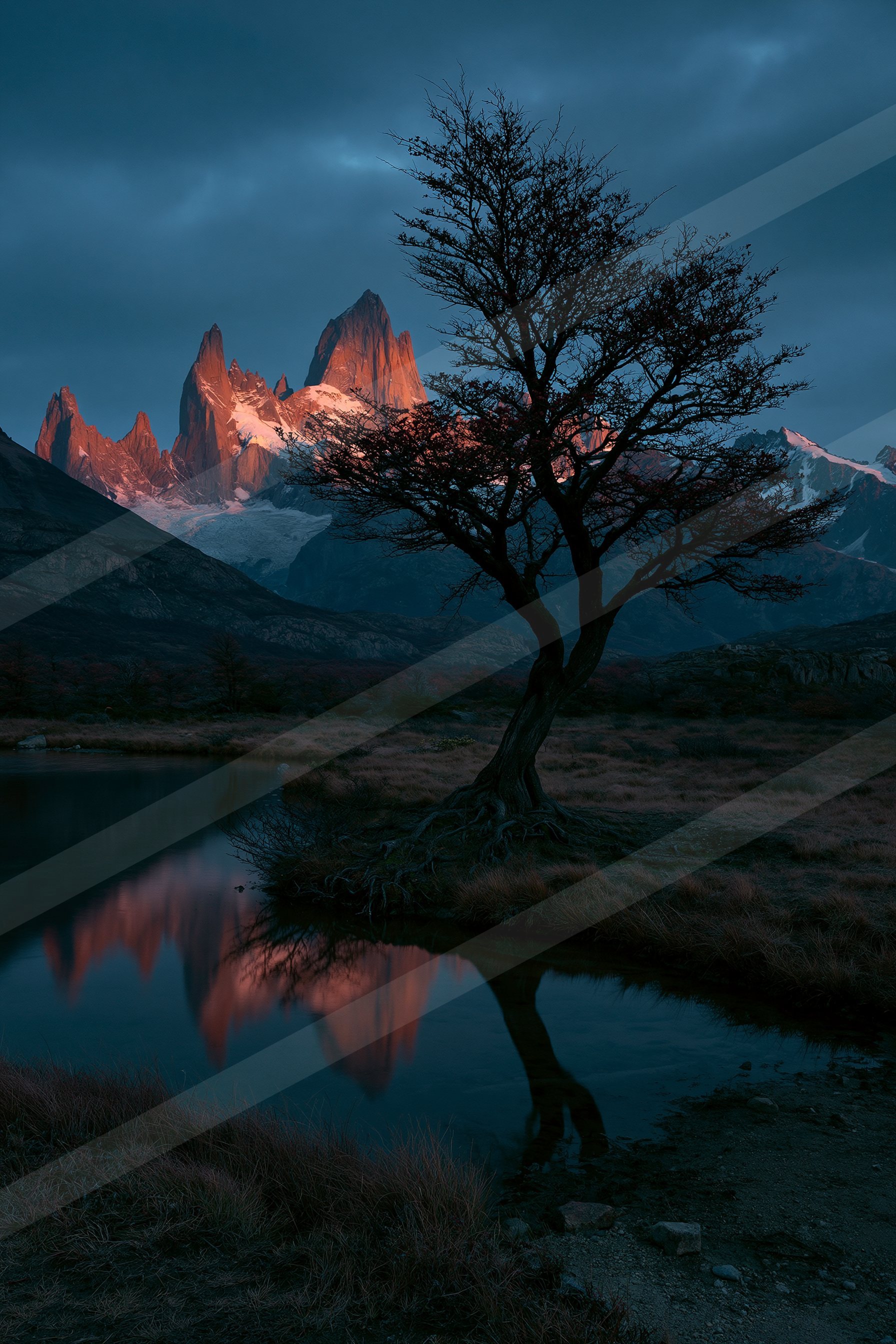 A dramatic panorama landscape of a plateau, reflection.