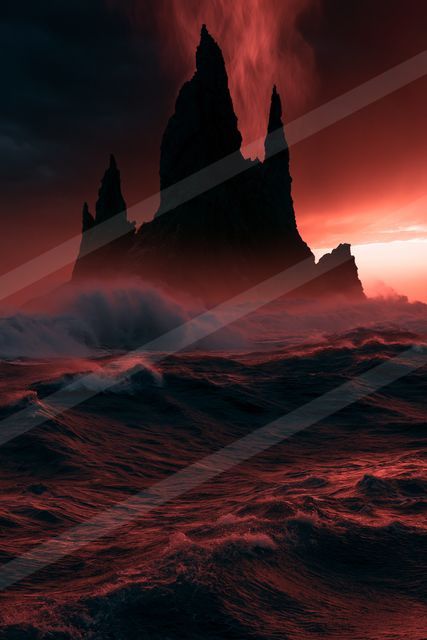 A dramatic landscape of a volcano.