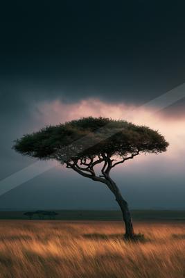 A moody nature scene of trees.