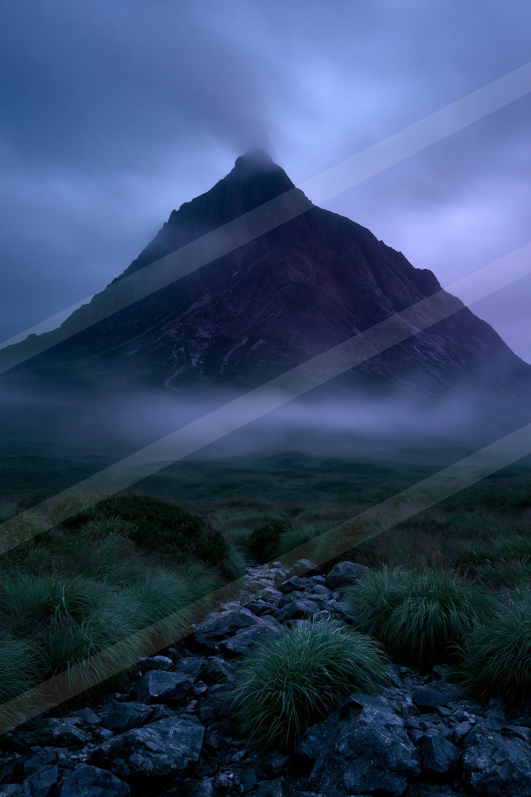A mysterious landscape of a volcano, fog.