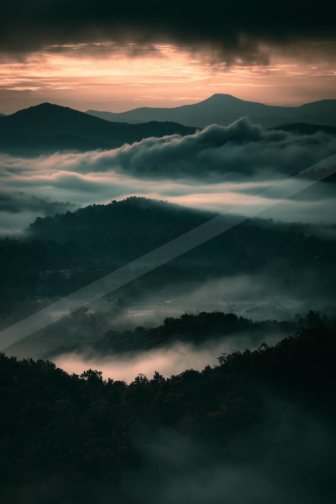 A brown-toned moody photograph of alp, valley, volcano.