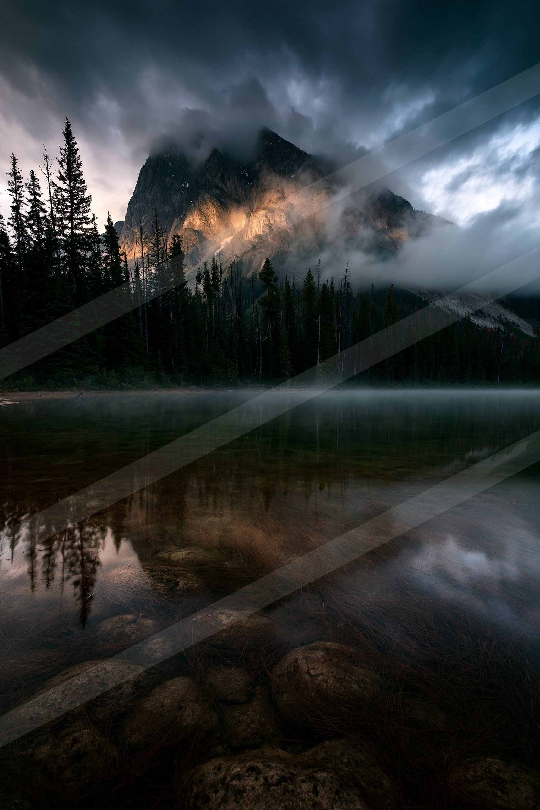 A mysterious long exposure water scene of a lake, reflection.