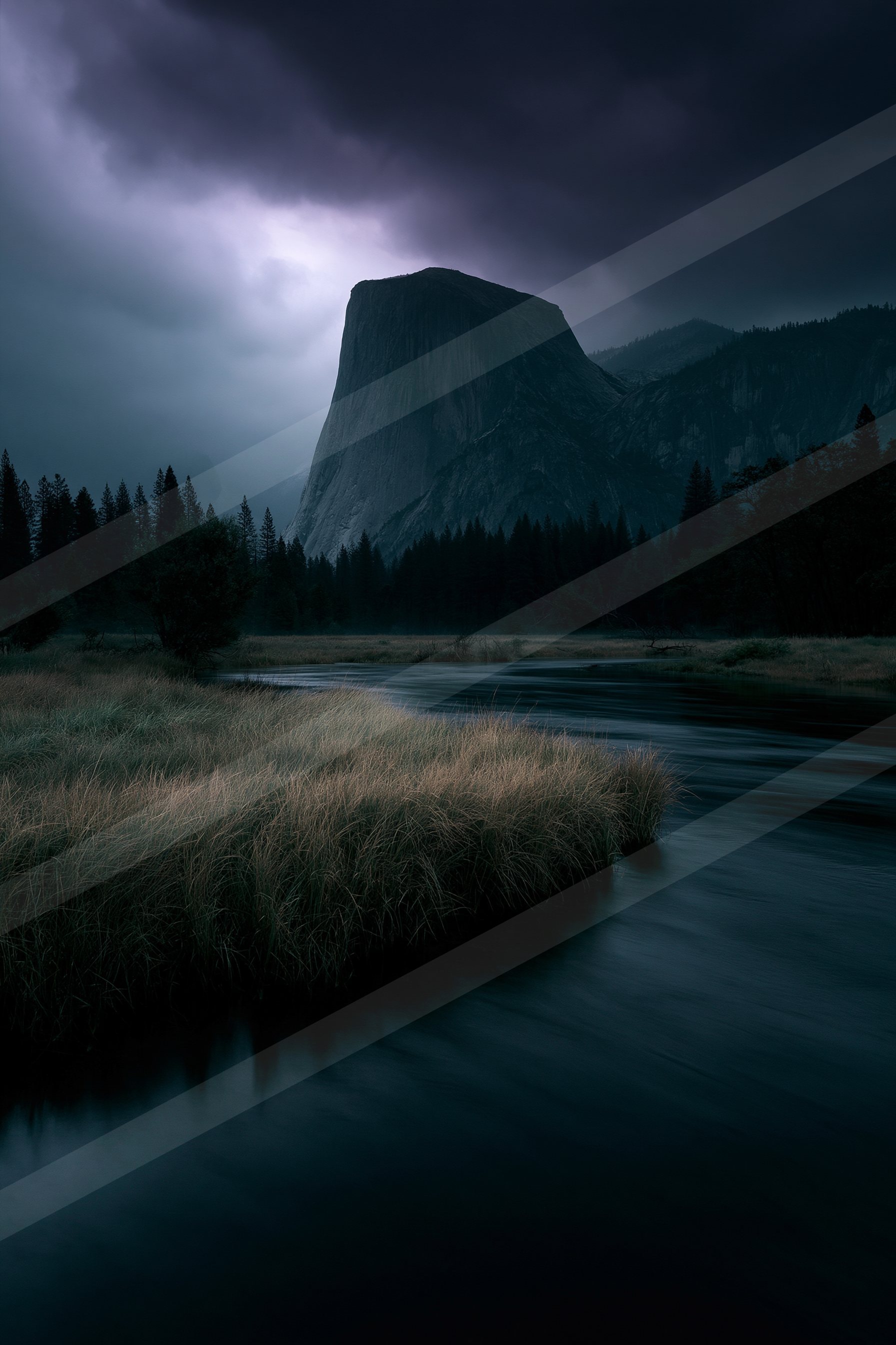 A dramatic long exposure landscape of a plateau, reflection.