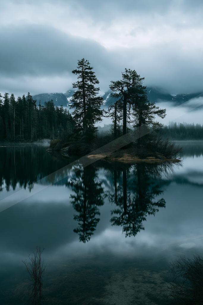 A serene water scene of lake, reflection.