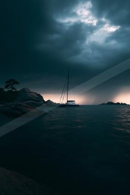 A night long exposure water scene of ocean, storm.