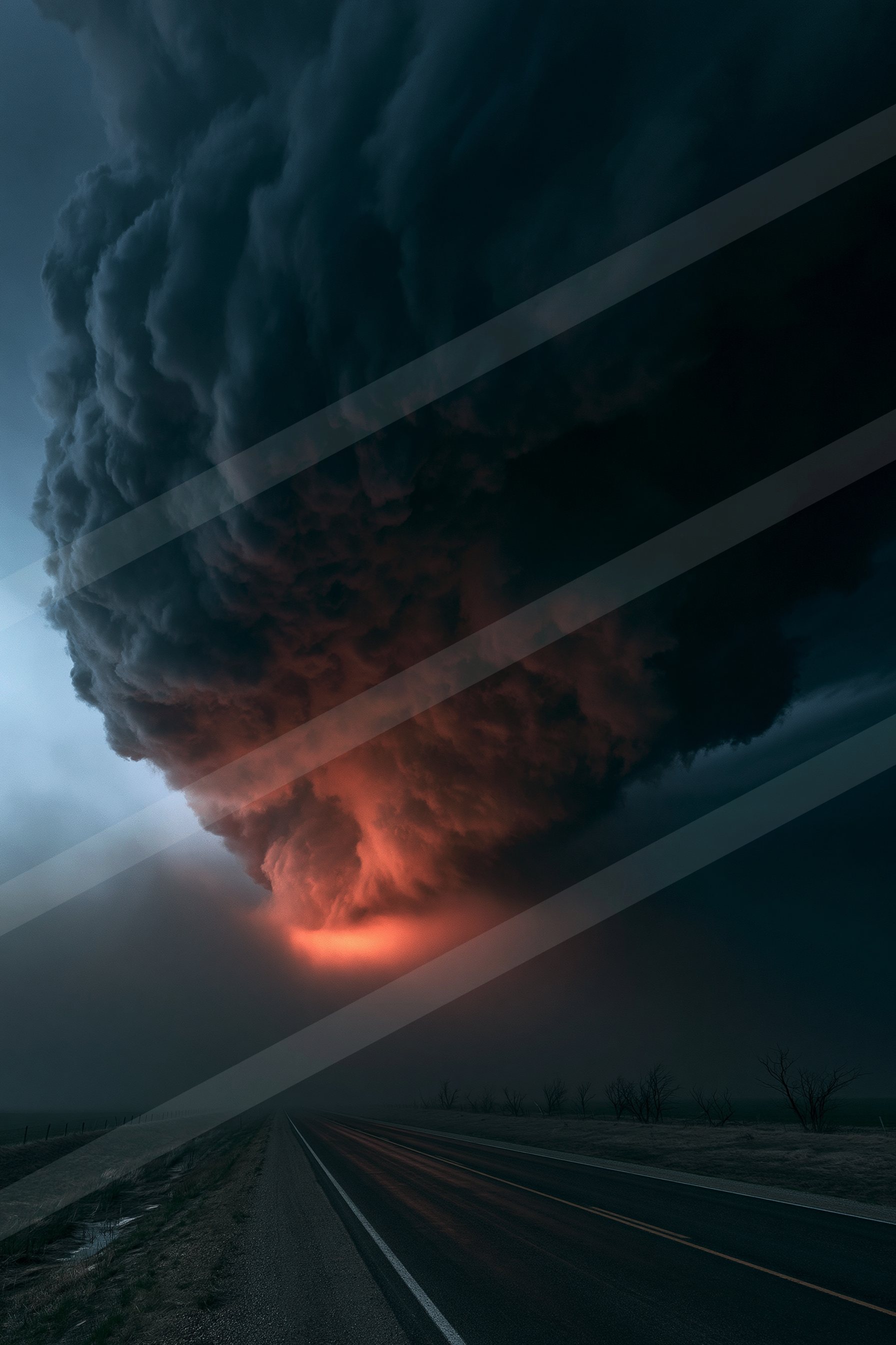 A dramatic sky scene of a storm, smoke.