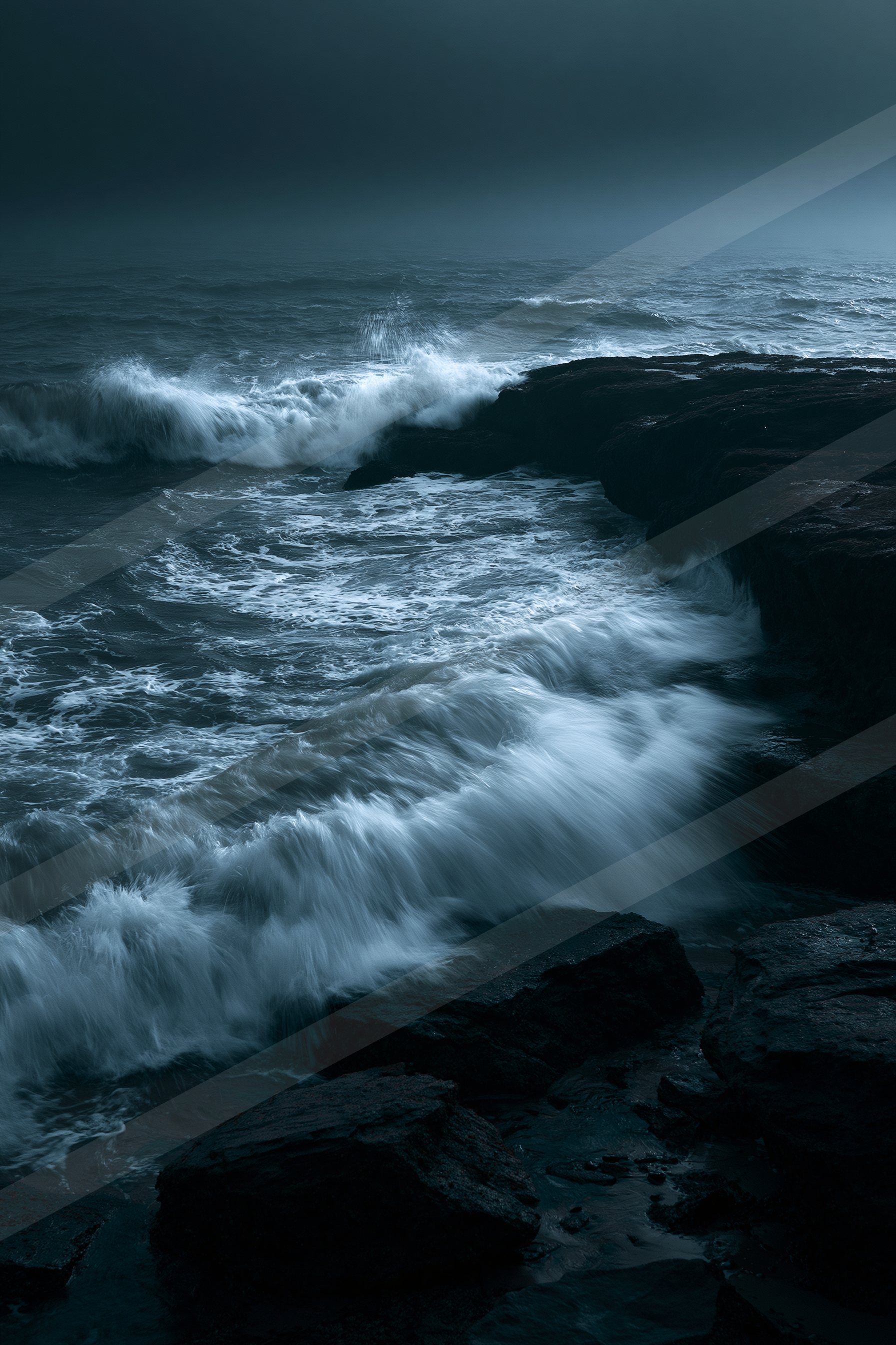 A moody long exposure water scene of an ocean waves, ripples.