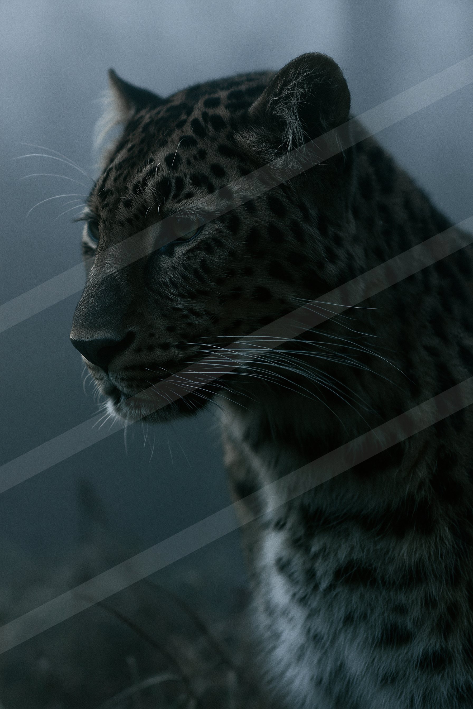 Piercing eyes in the misty forest.