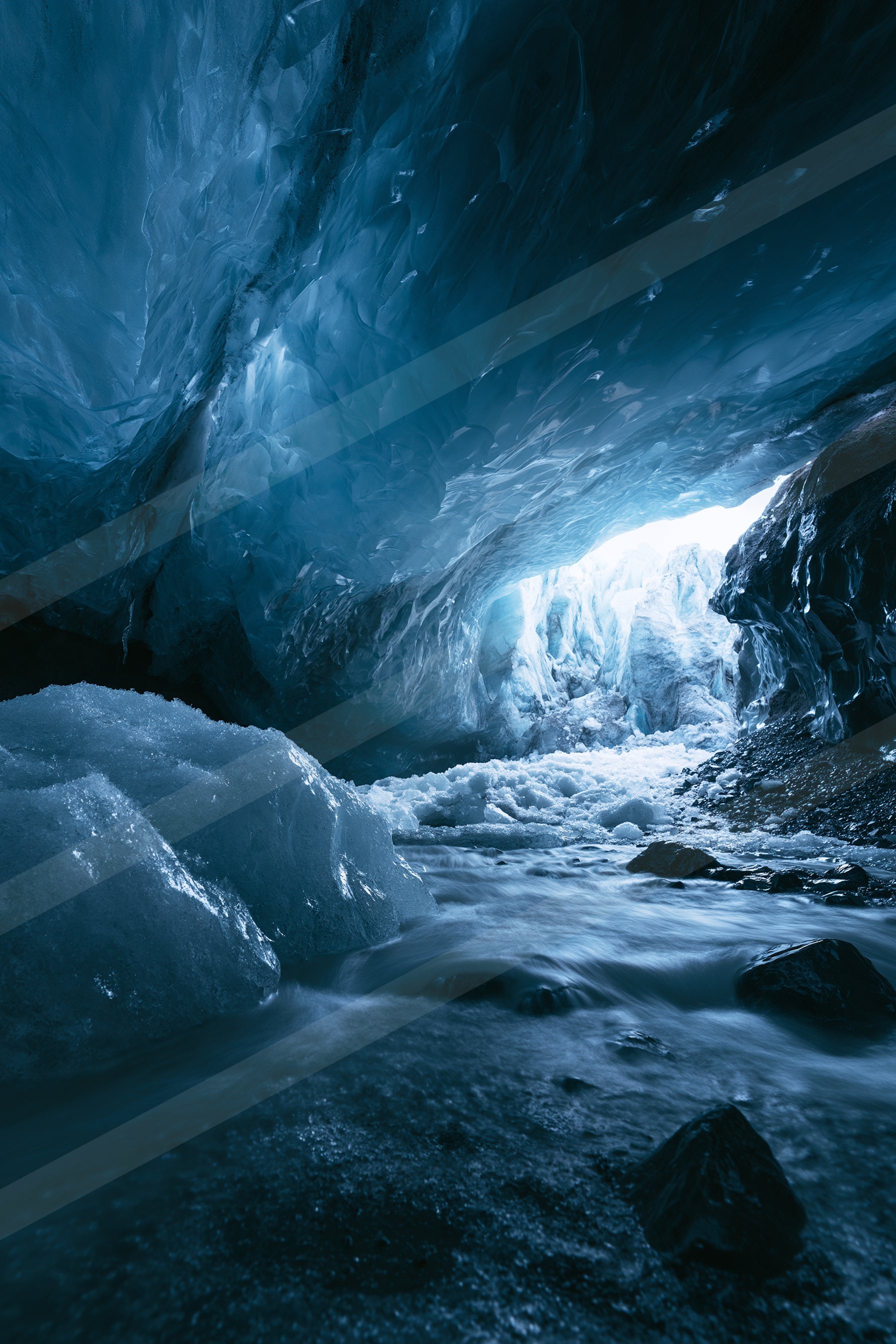 An ethereal landscape of a cave, ice.