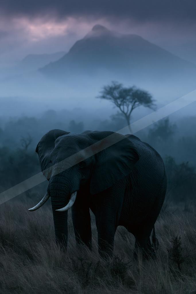 A dramatic wildlife photo of wildlife, fog.