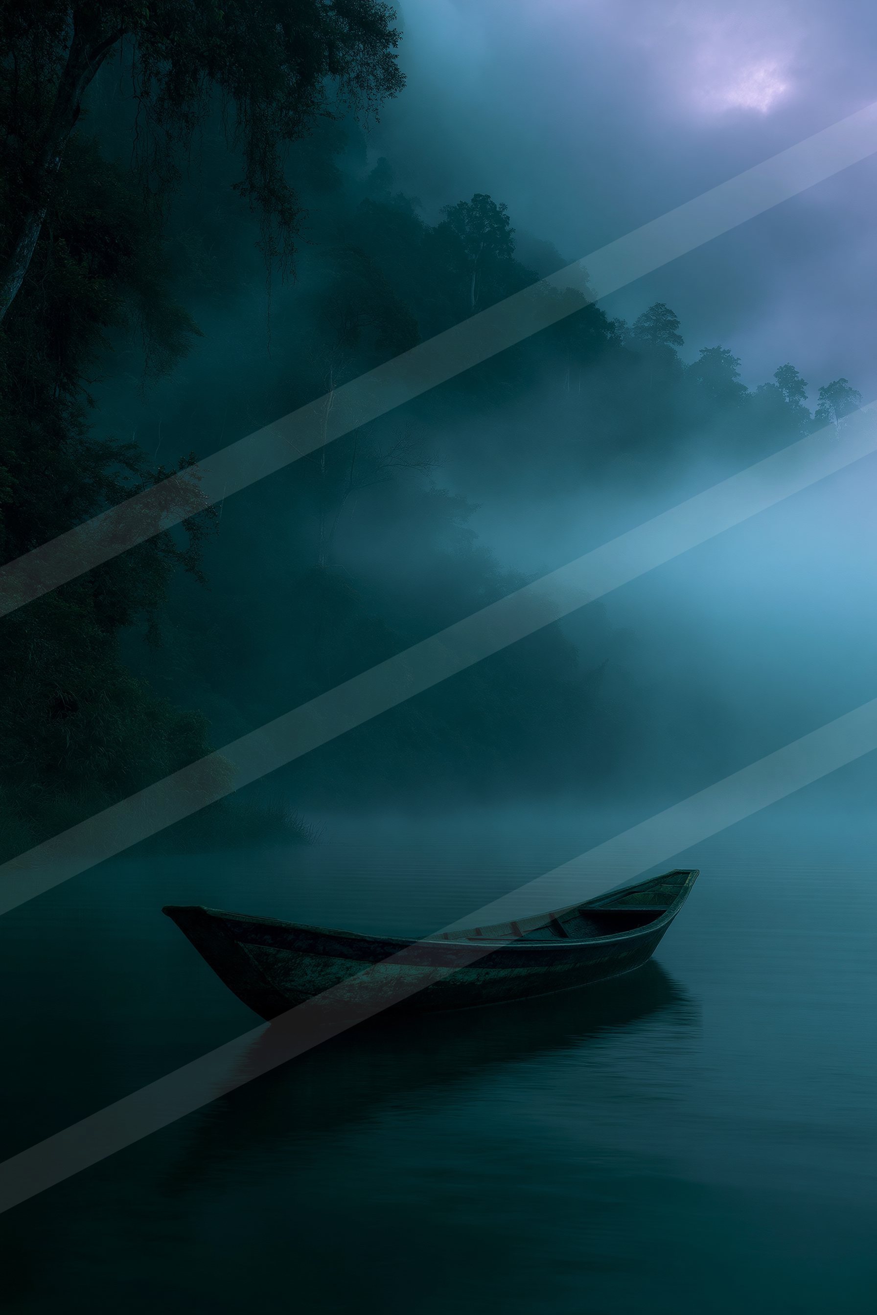A mysterious still life of a boat, fog.