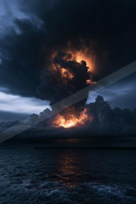 A dramatic sky scene of a storm, fire.