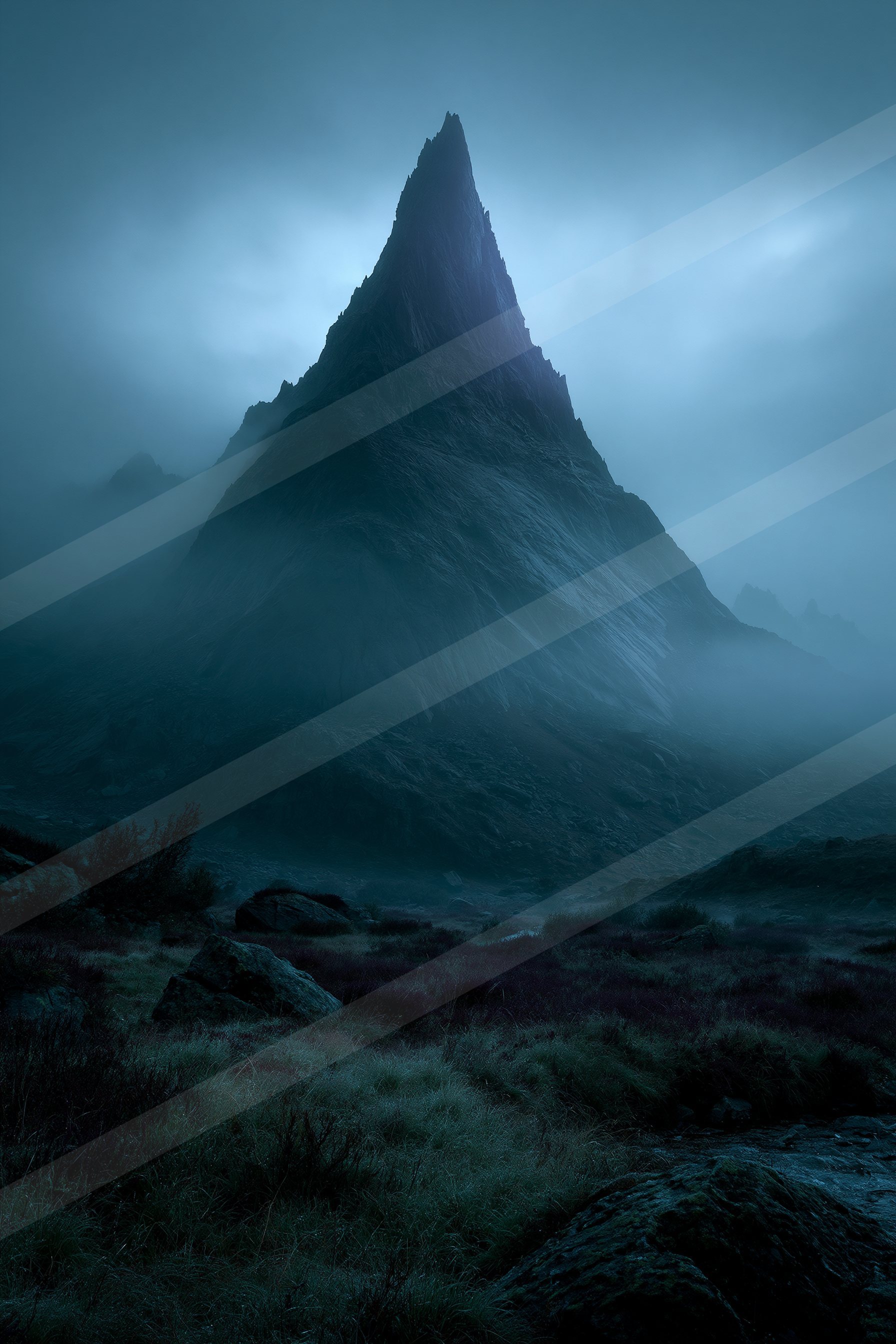 A mysterious landscape of a mountains, fog.