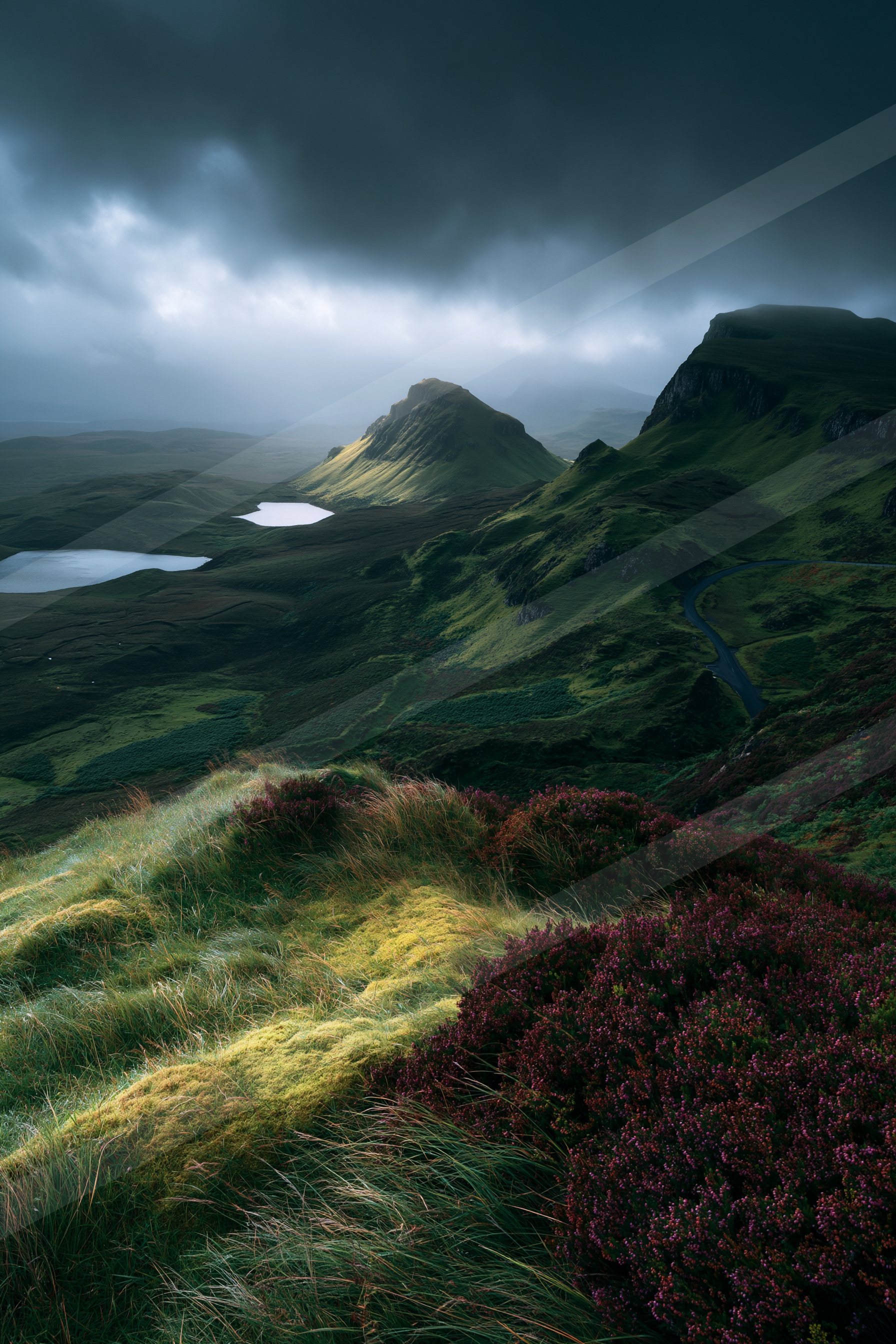 A moody landscape of a rolling hills.