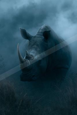 A black-toned moody photograph of hippopotamus, tusker, african elephant.