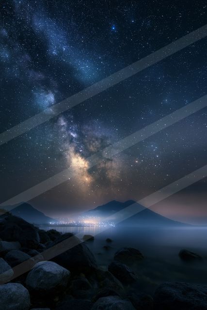 A night long exposure sky scene of a milky way, dust.