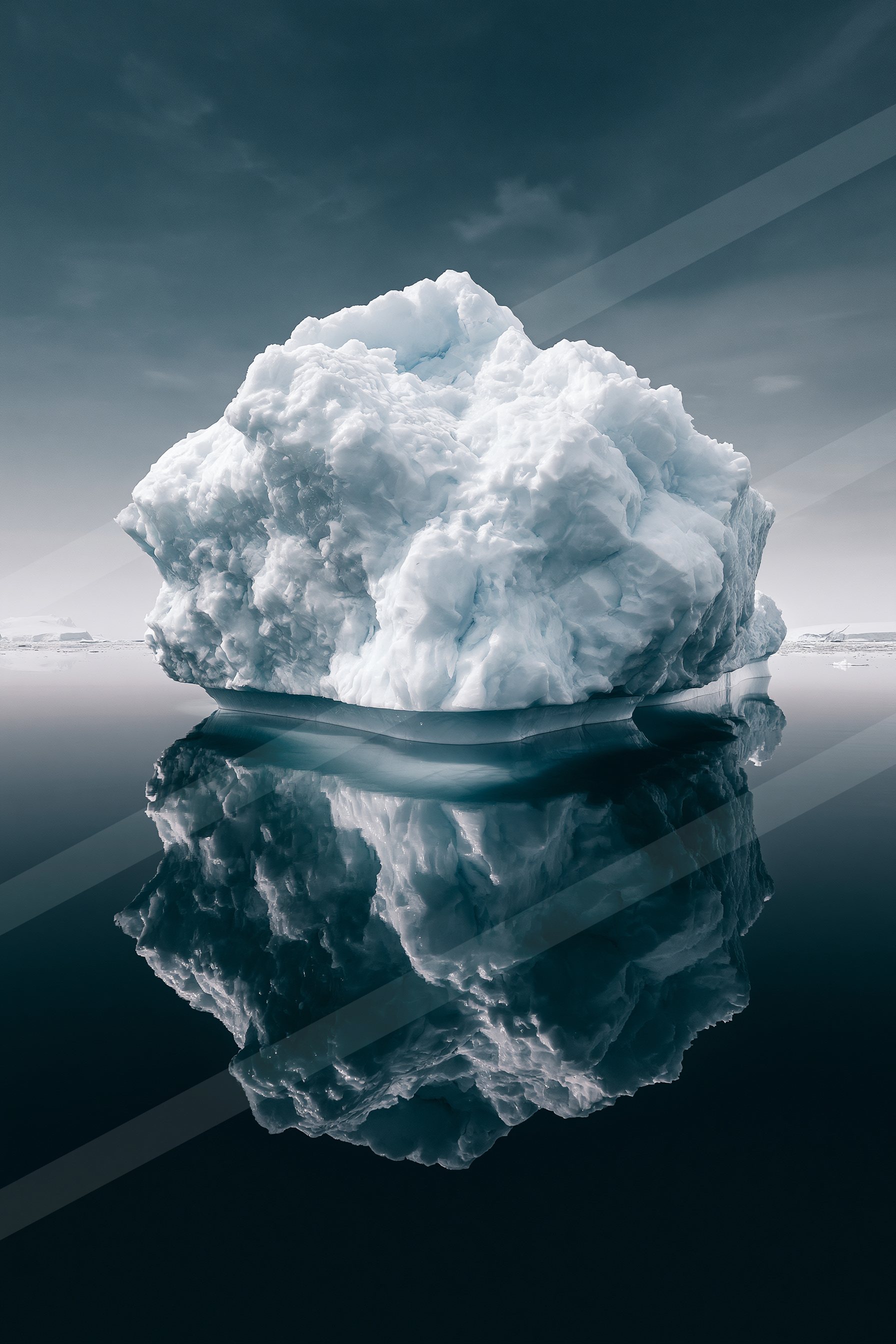 A bright high contrast landscape of a glacier, ice.