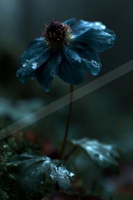 A moody macro nature scene of a flowers, reflection.